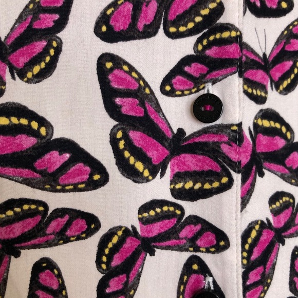 Foxcroft NYC Butterfly Print 3/4 Sleeve Button Down Fitted Top Size 14 - Picture 9 of 14